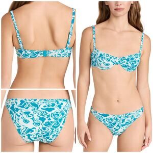 A.L.C. NWT Dylan Balconette Bikini Top Amber Abstract Bottom Size XS Scone Blue